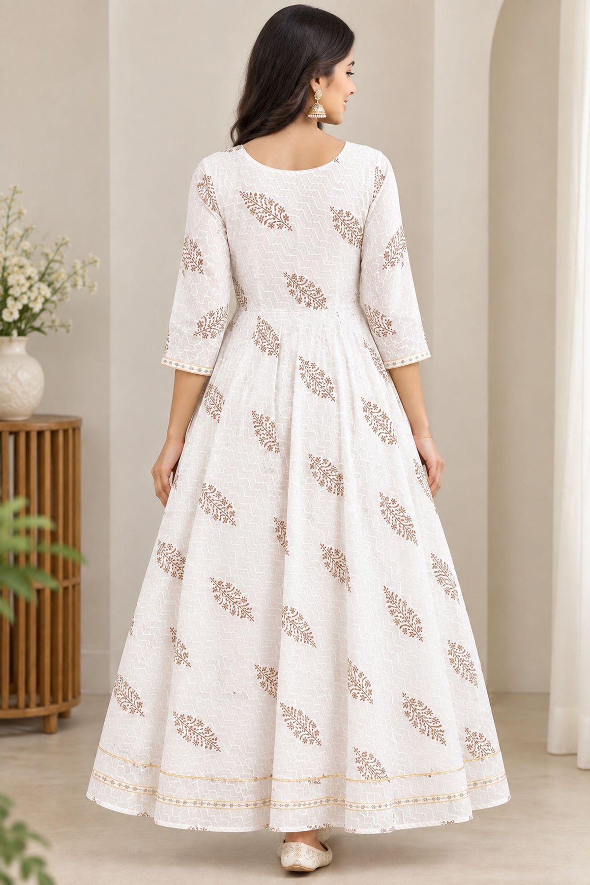 Women’s Pure Cotton Printed & Embroidered Anarkali Midi Dress