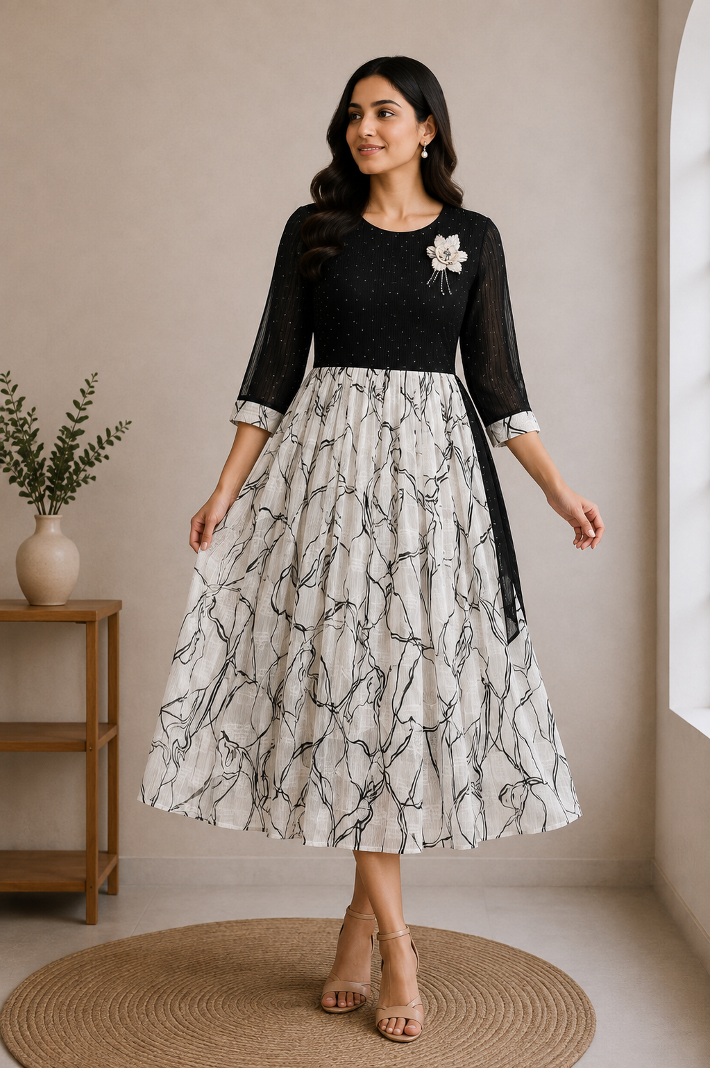 Élan Embellished A-Line Dress