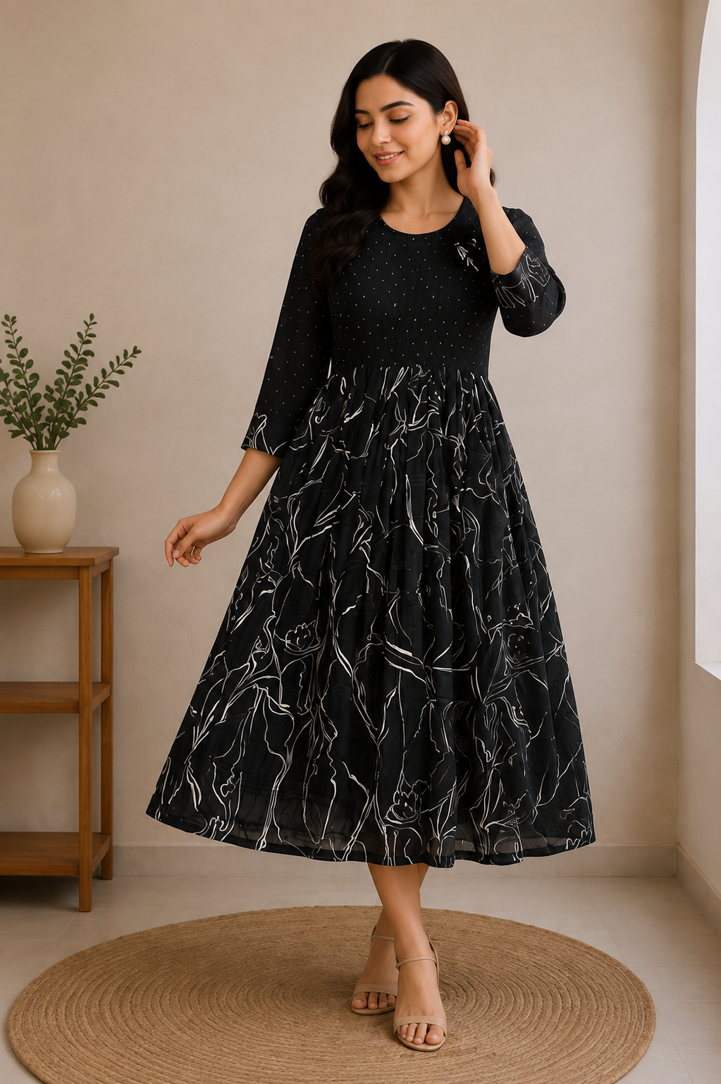 Élan Embellished A-Line Dress